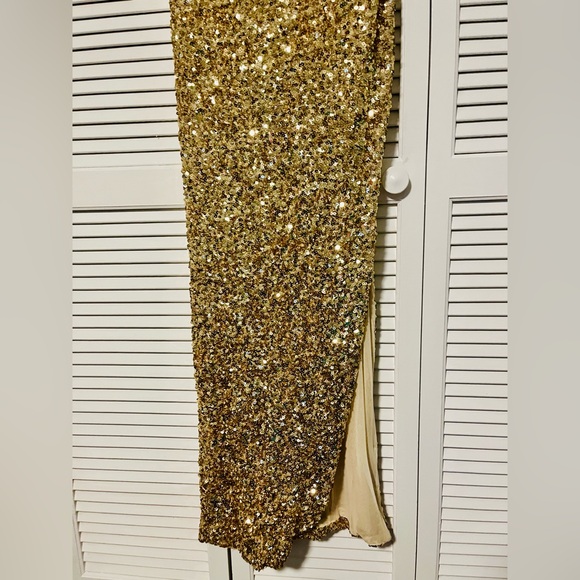 Gold Sequin Embellished Gown Dress - Picture 2 of 12